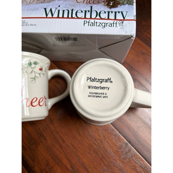 Pfaltzgraff Mugs WINTERBERRY Set of 2 Cheer Joy New in Gift Box - Picture 4 of 5